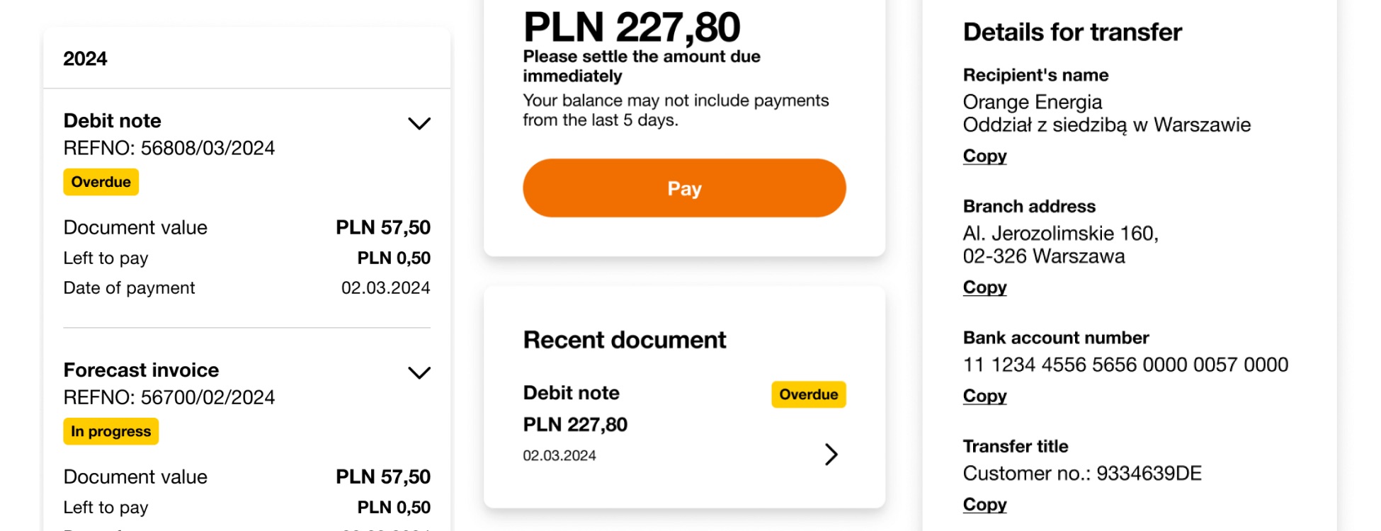 Billing - application screen