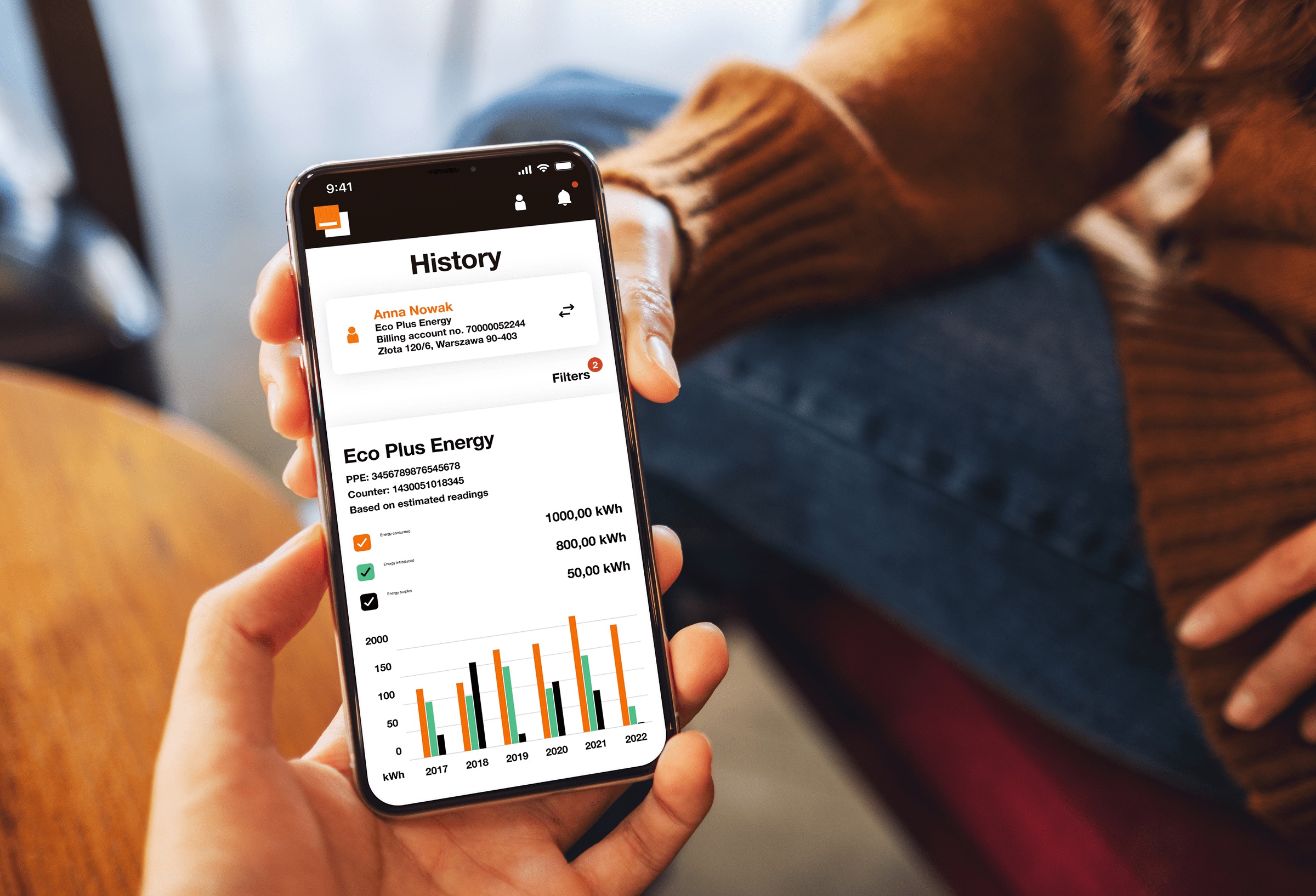 Orange Energia app on a mobile device