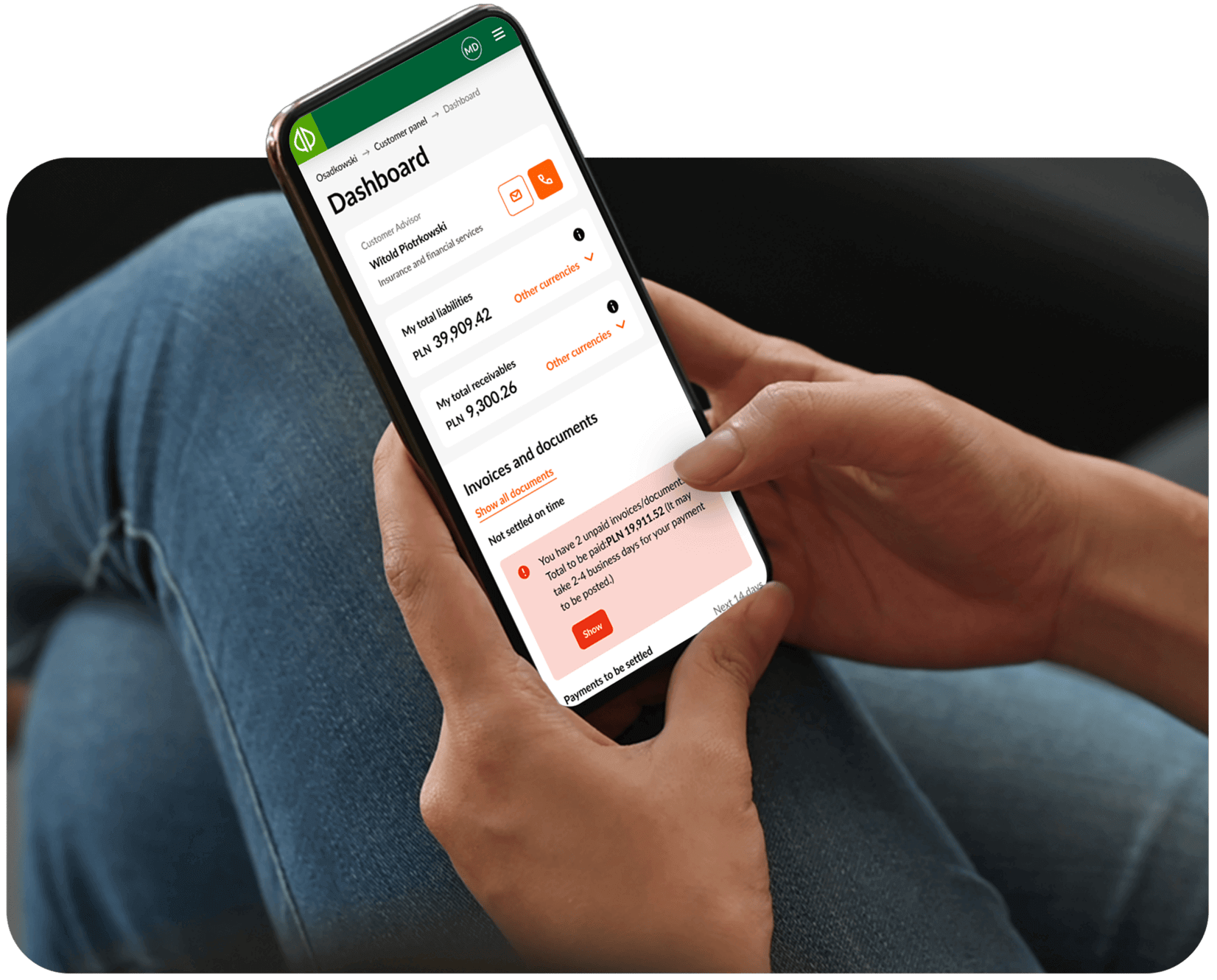 Osadkowski app on a mobile device