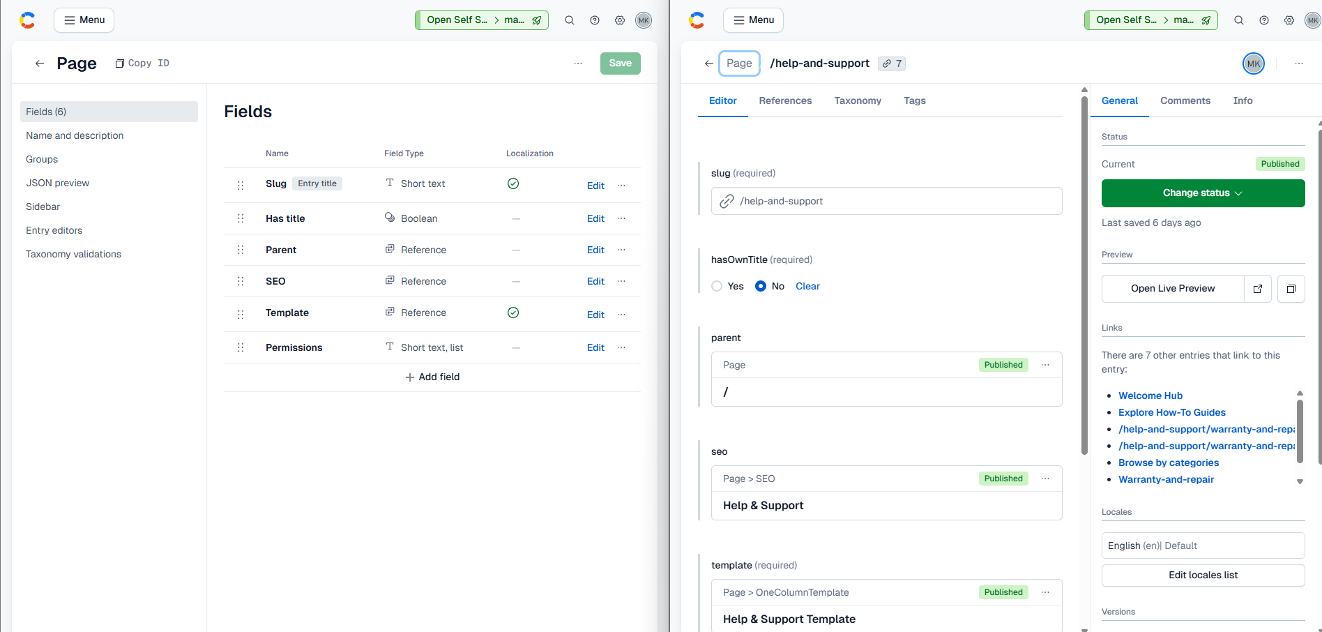 page content type in contentful